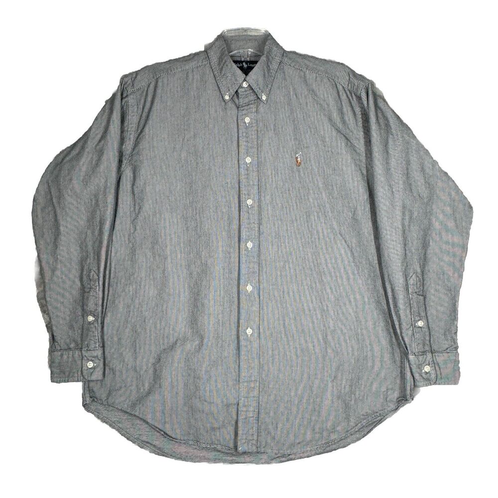 Ralph Lauren Shirt Mens Large Gray Check Plaid Blake Button Down Preppy Heritage